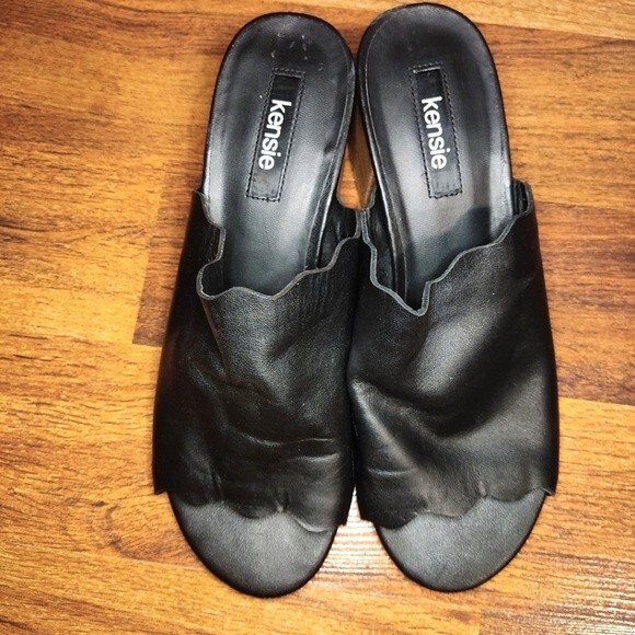 Kensie Hajari Genuine Black Leather Heeled Sandals - Picture 4 of 12